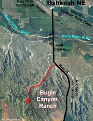 Oshkosh Nebraska Map showing location of Bugle Canyon Ranch